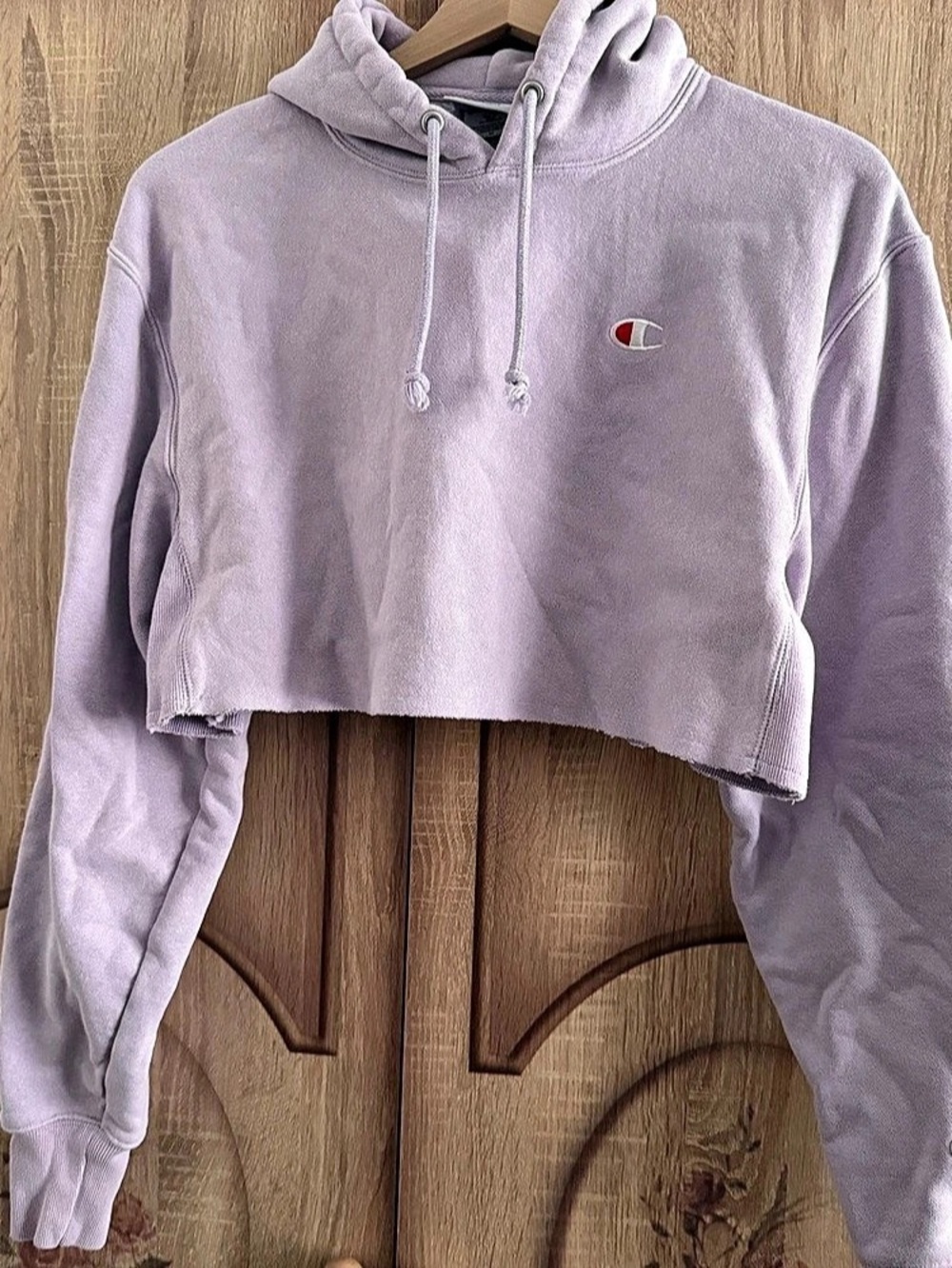 Champion Reverse Weave Cropped Cut-Off Hooded Sweatshirt Hoodie Purple XS